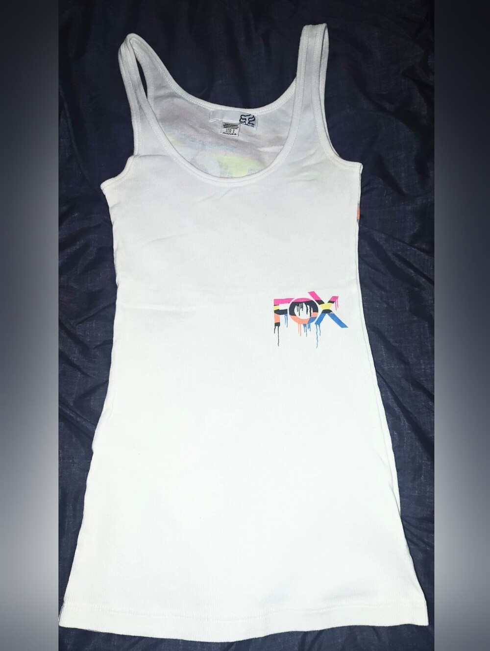 Fox White Ribbed Tank Top with Colorful Graphic Logo